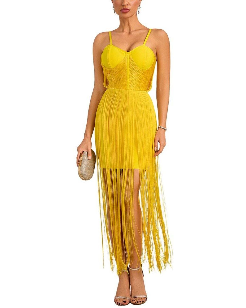 Adele Berto Yellow Embellished Mini Dress