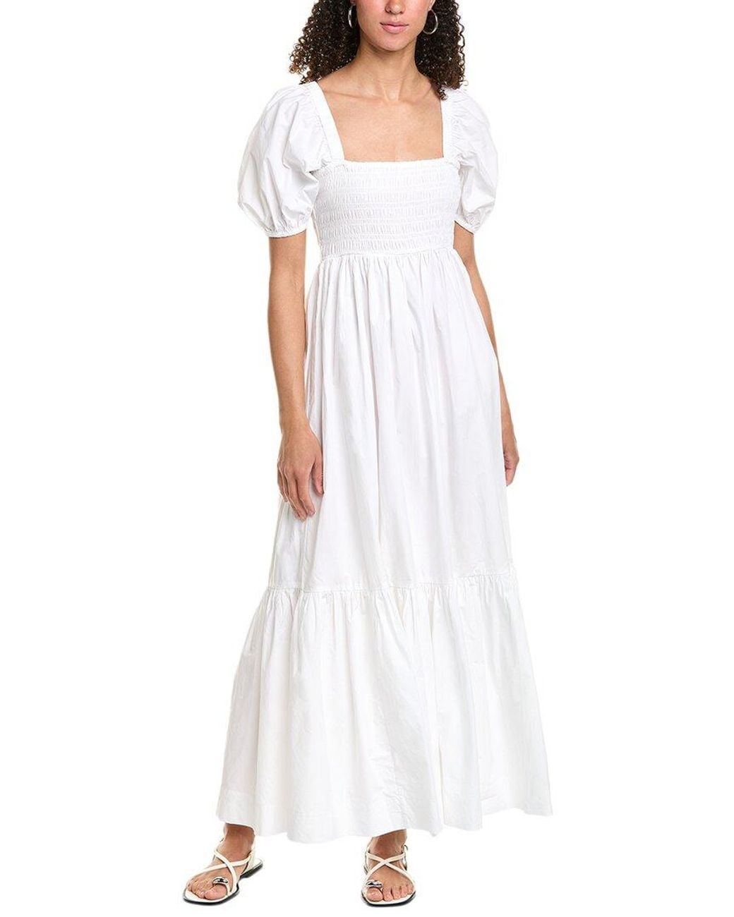Ganni White Poplin Smocked Maxi Dress