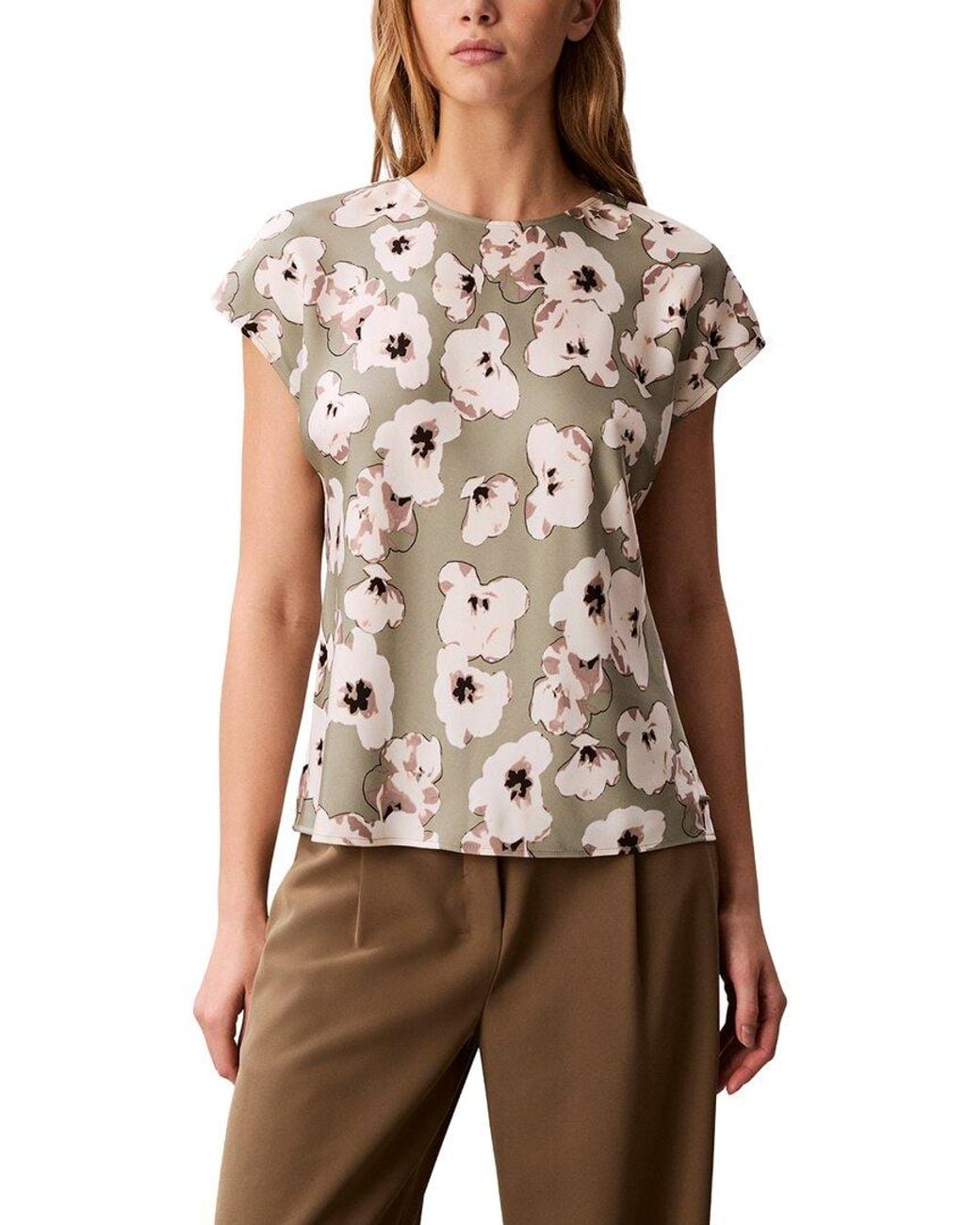 Calvin Klein Brown Printed Matte Satin Sheath Top