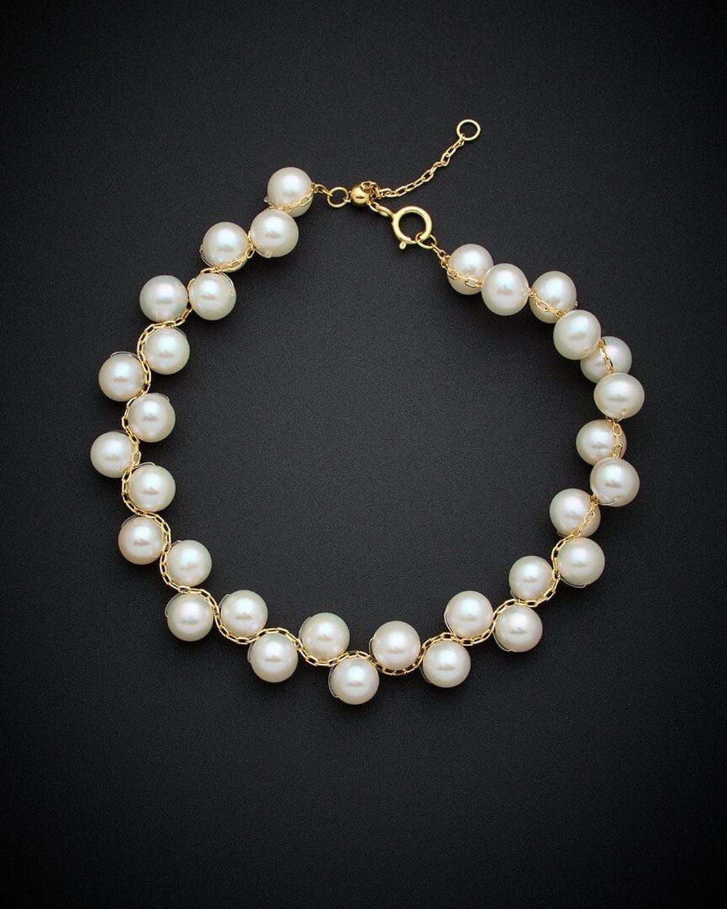Italian Gold Black 18K Pearl Bangle Bracelet