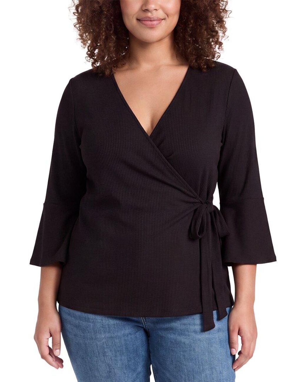 Anne Klein Black Plus Handkerchief Ruffle Shirt