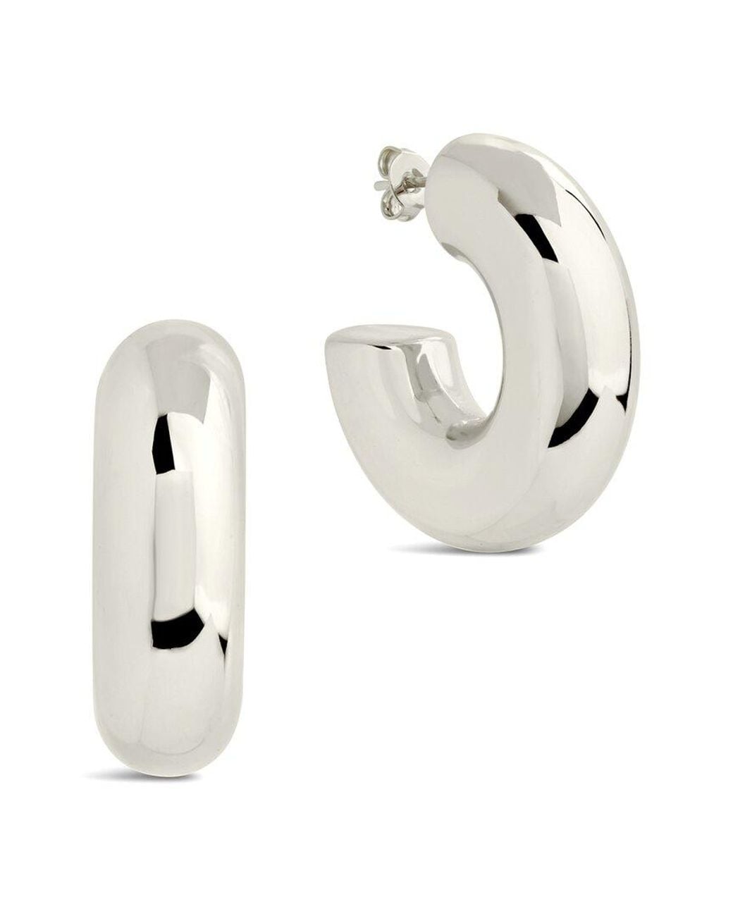 Sterling Forever White Wynonna Polished Tube Hoop Earrings