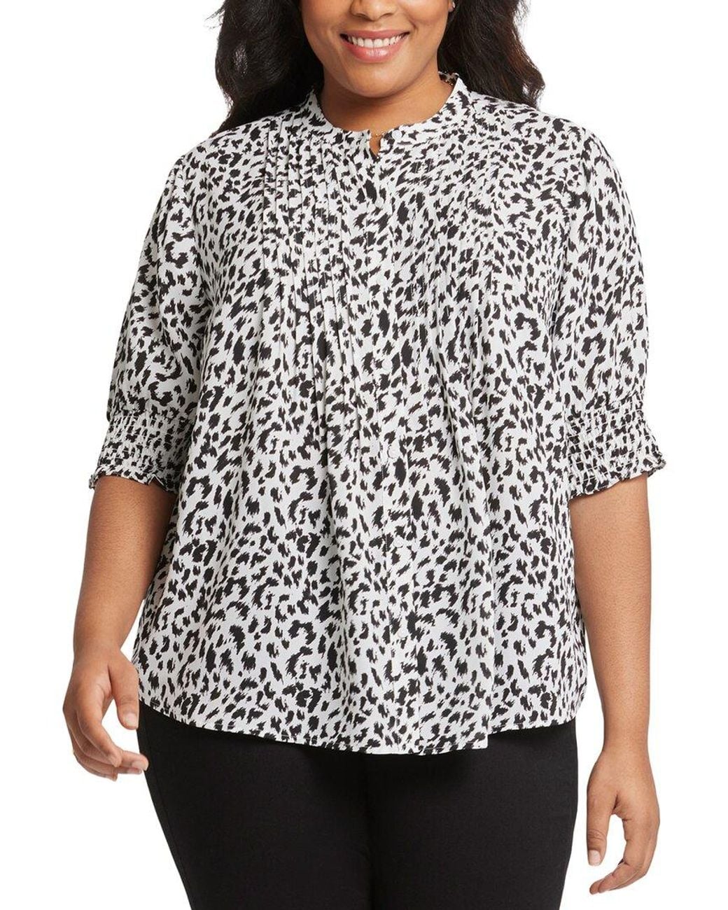 NYDJ Brown Plus Pleated Peasant Blouse