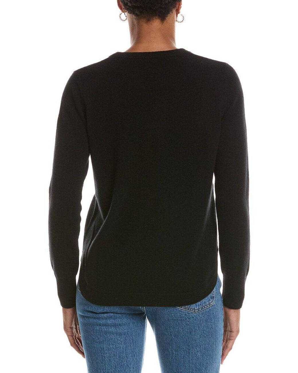 Autumn Cashmere Black Solid Shirttail Crewneck 100% Cashmere Sweater