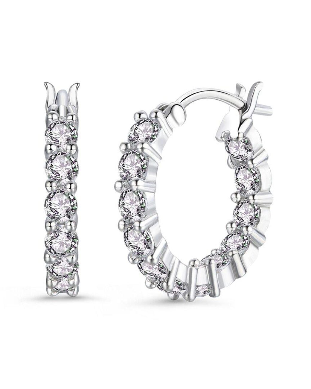 Genevive Jewelry White Silver Cz Hoops