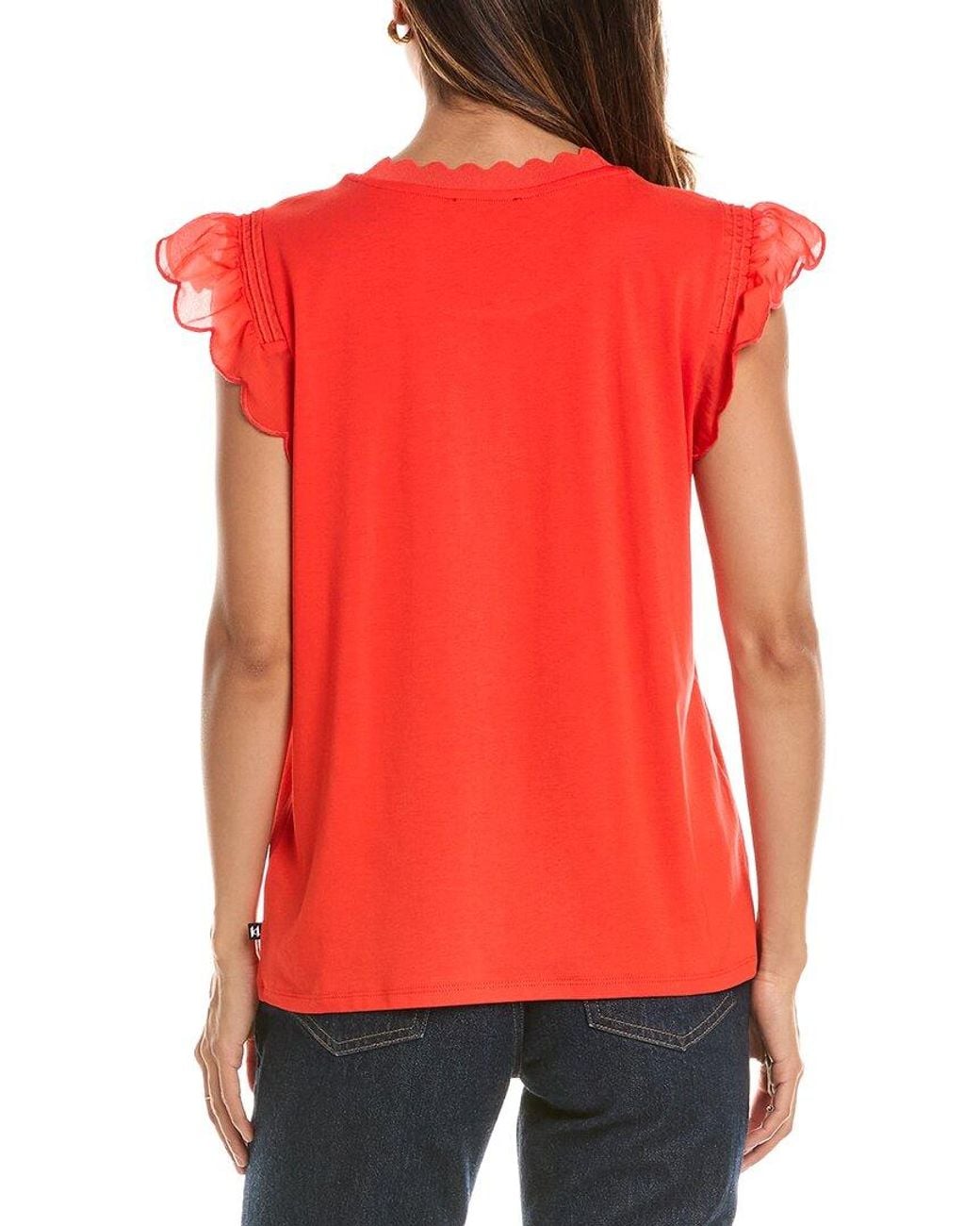 Karl Lagerfeld Red Solid Ruffle Top
