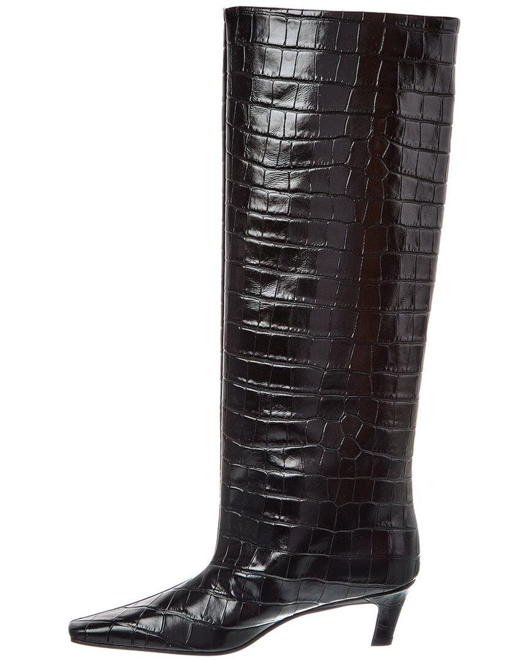 Totême  Black Croc-Embossed Leather Knee Boot