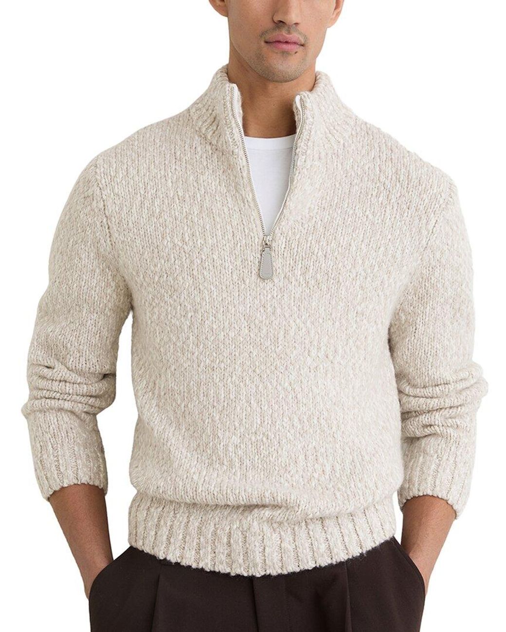 Reiss Gray Seb Half Zip Two Tone Wool-Blend Sweater for men