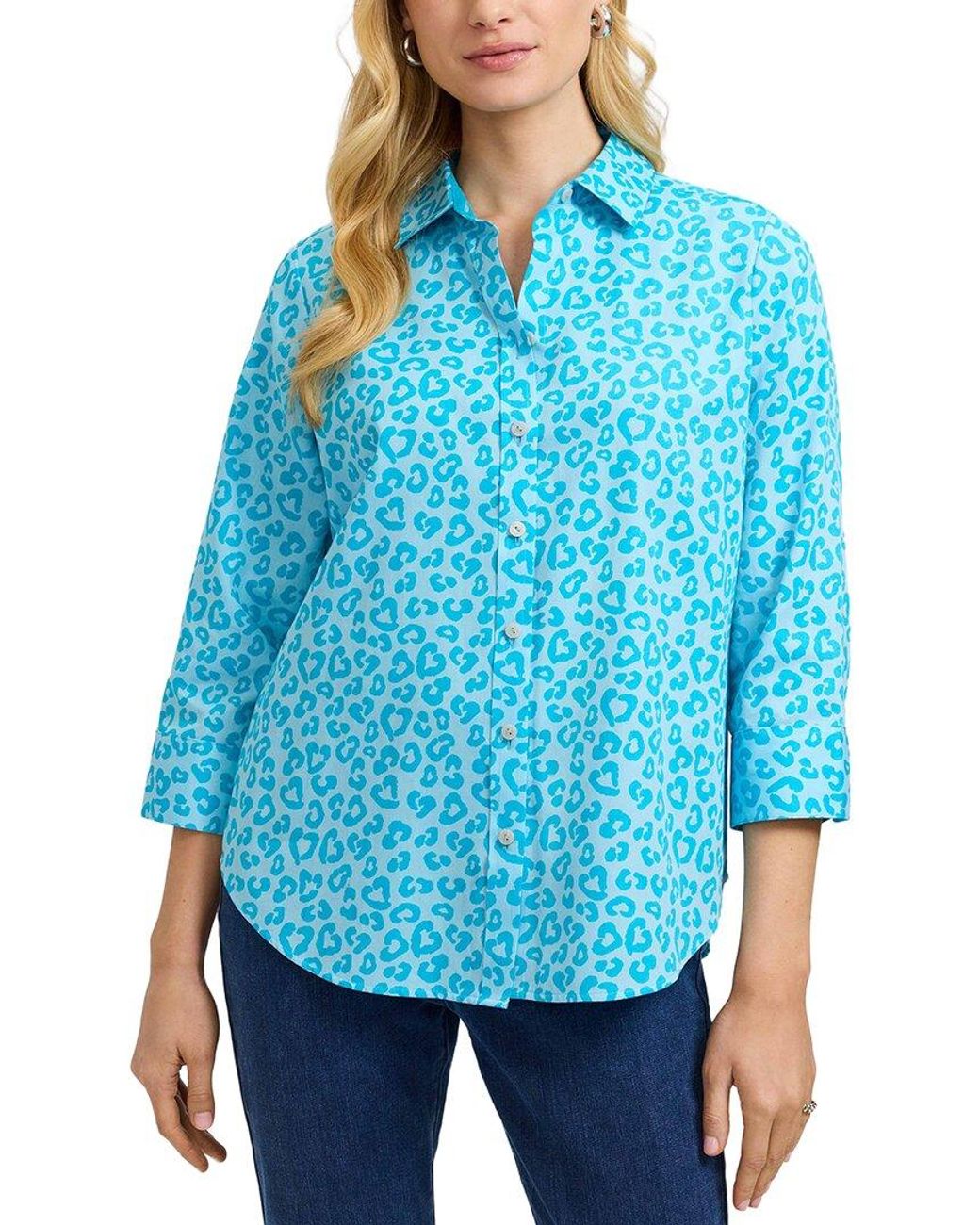 Foxcroft Blue Margie 3/4-Sleeve Cheetah Shirt