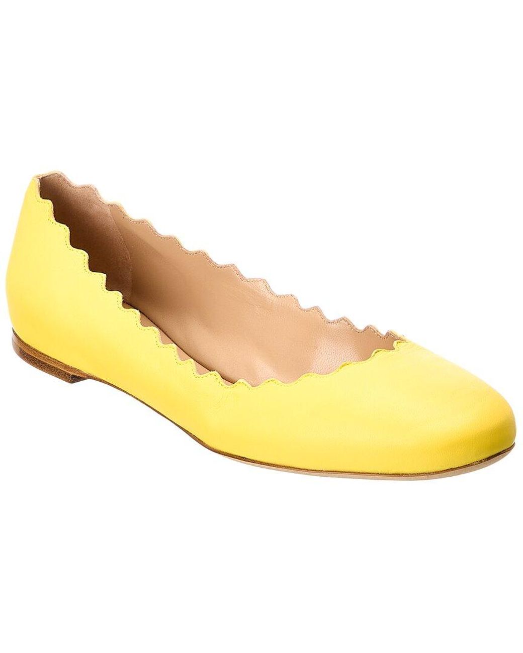 Chloé Lauren Scalloped Leather Ballerina Flat in Yellow | Lyst