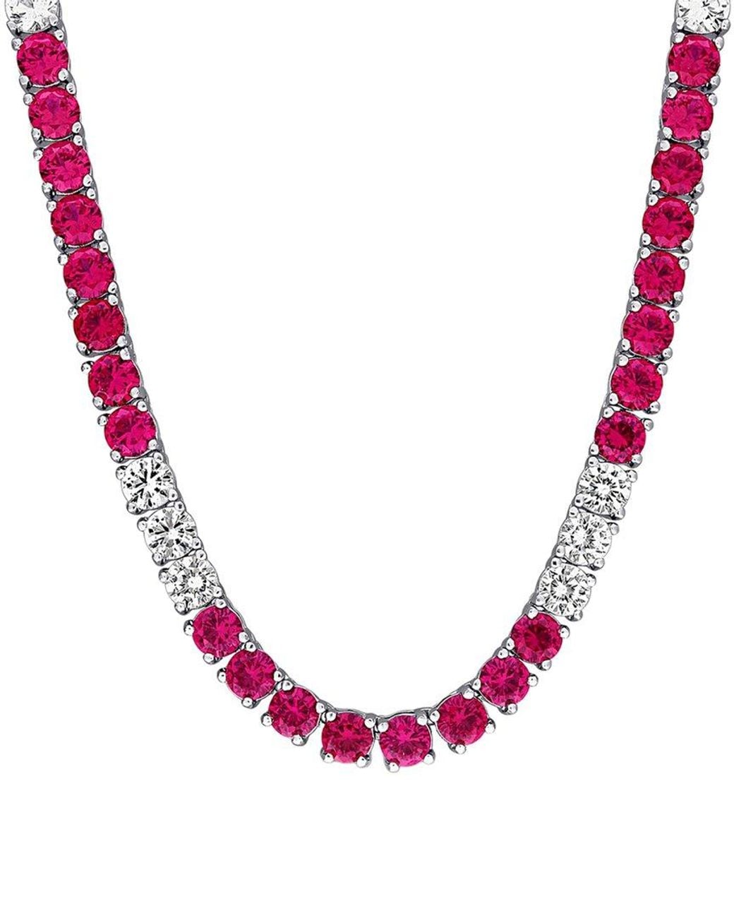 Rina Limor Pink 31.14 Ct. Tw. Lab-Grown Ruby And Sapphire Tennis Necklace