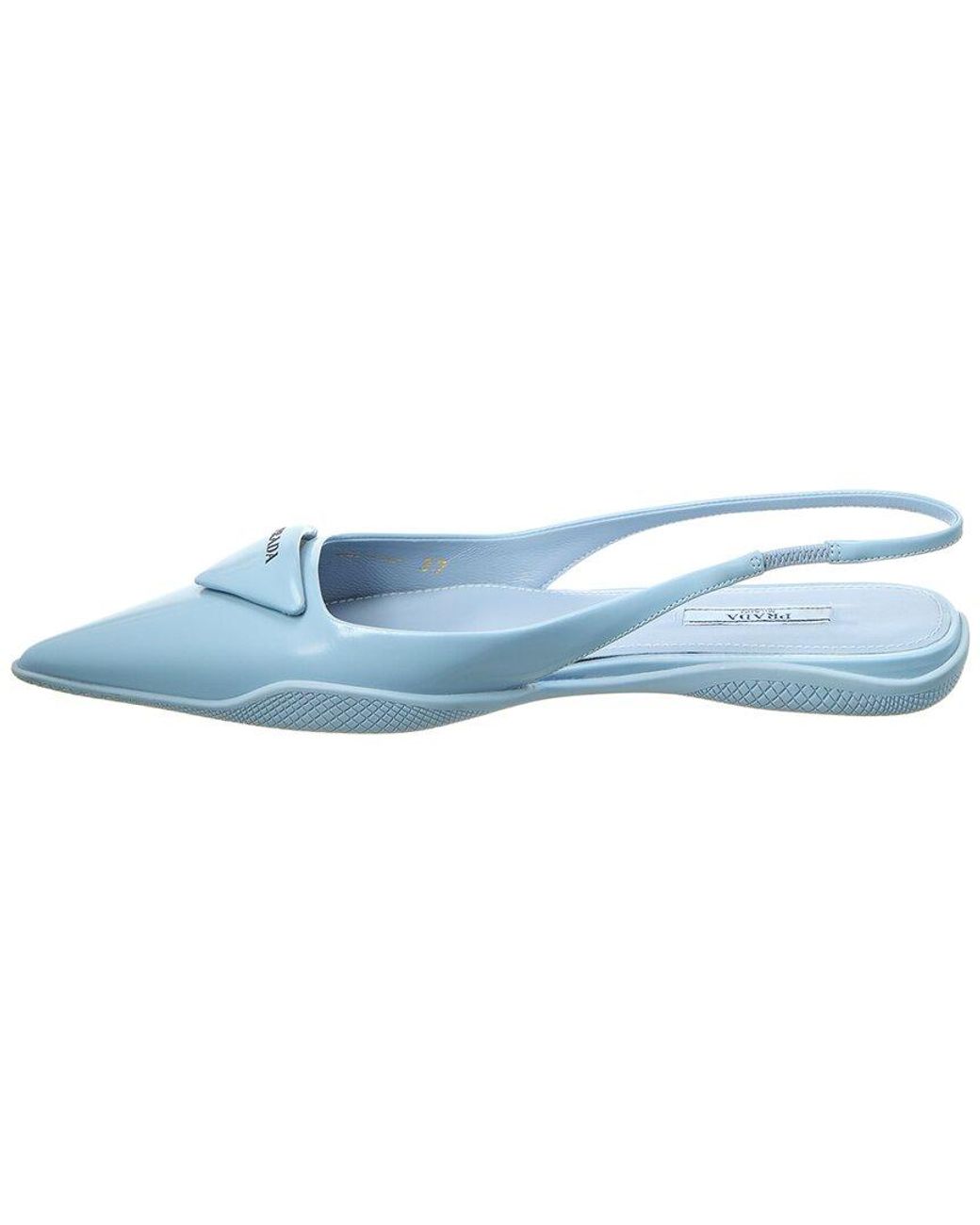 Prada Blue Logo Leather Pointy-Toe Slingback Flat