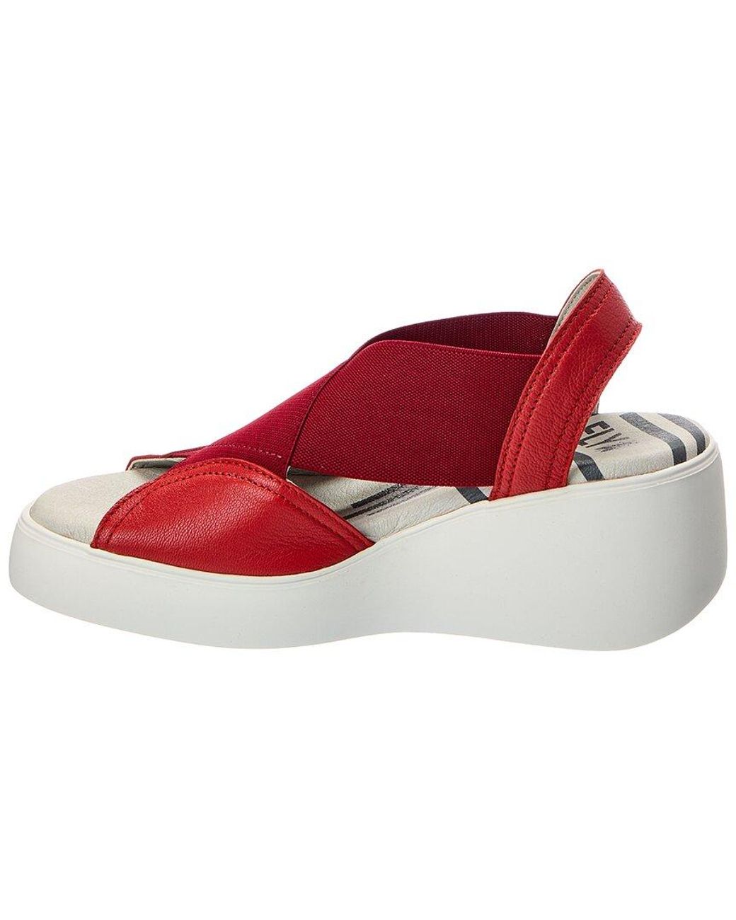 Fly London Red Leather Wedge Sandal