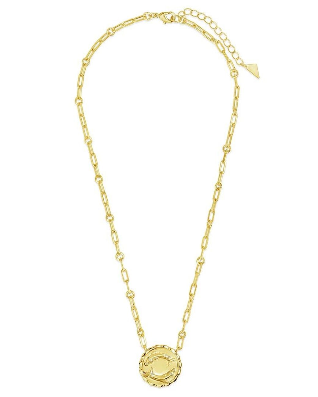 Sterling Forever Metallic 14k Plated Cz Bold Link Pisces Zodiac Necklace