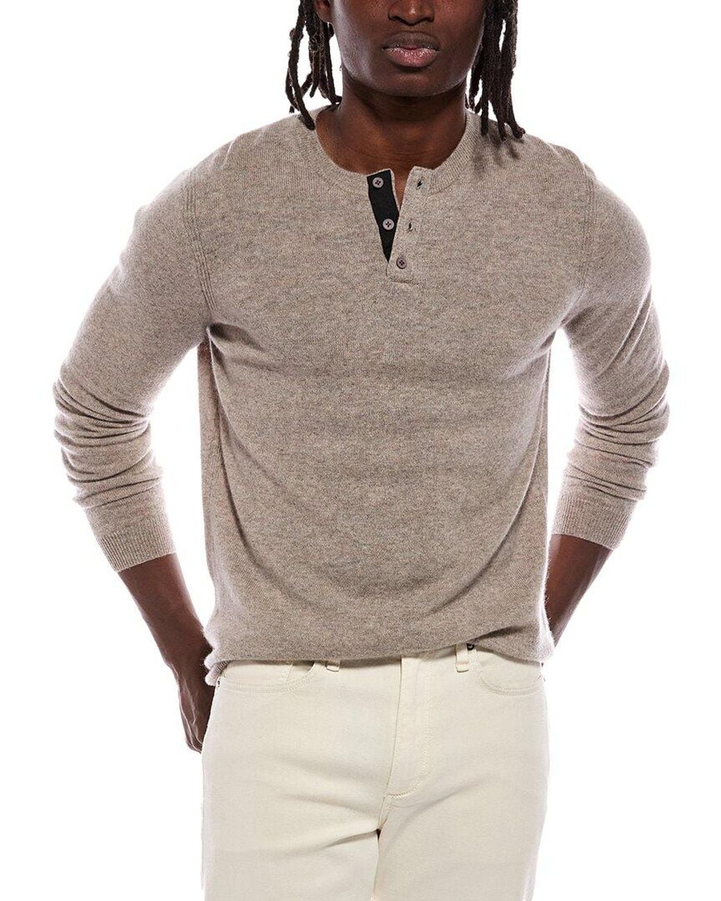 Autumn Cashmere Gray 100% Cashmere Henley Sweater for men