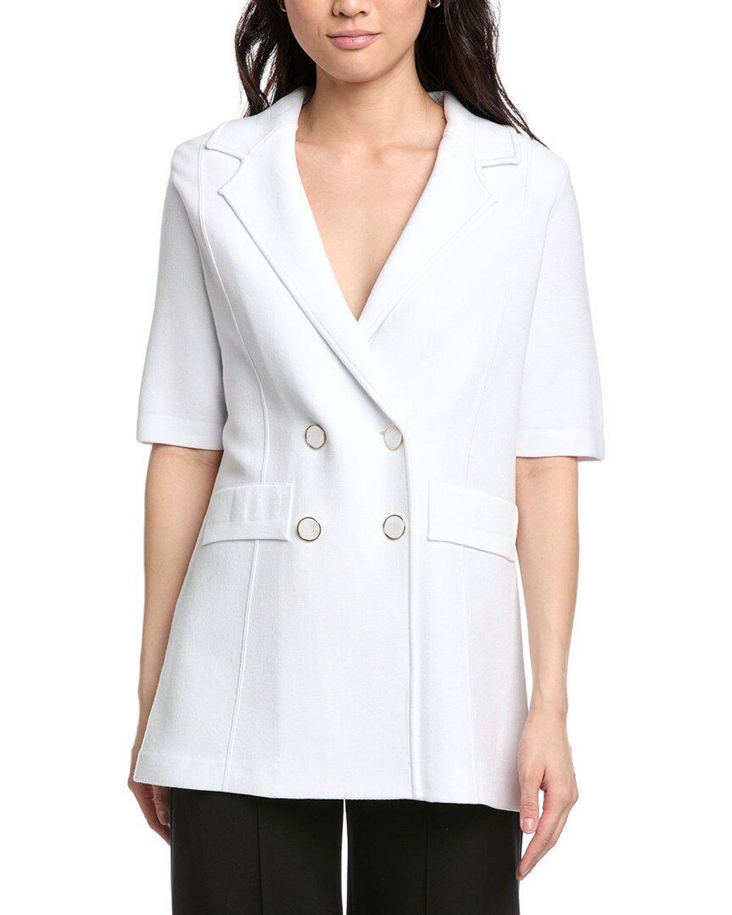 St. John White Double-Breasted Knit Blazer