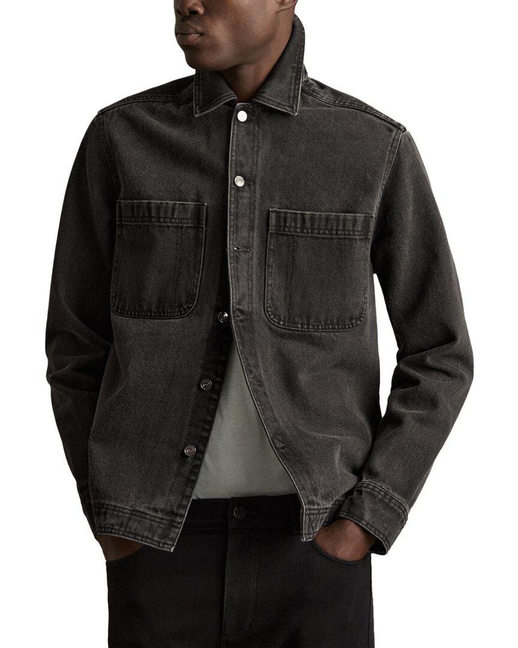Reiss Black Tore Denim Overshirt for men