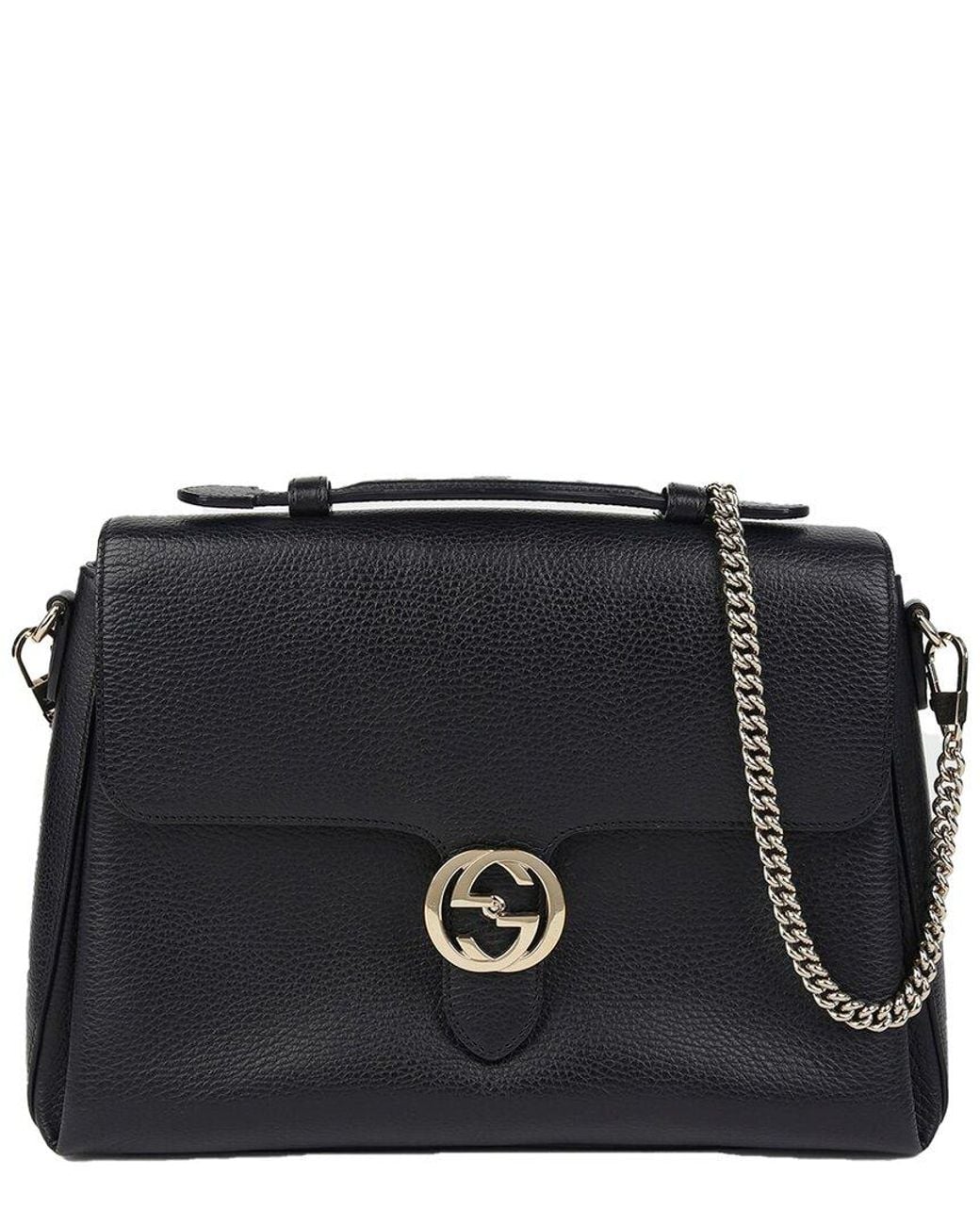 Gucci Black Leather Interlocking Top Handle Tote Shoulder Bag (Authentic Pre- Loved)