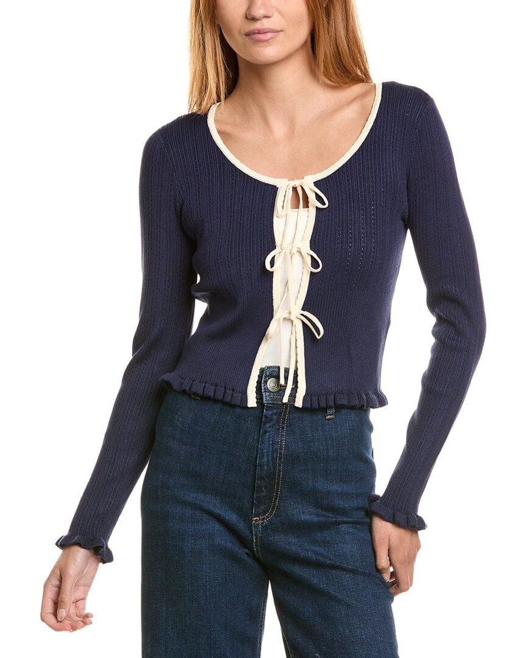 Laundry by Shelli Segal Blue Pointelle Cardigan Sweater