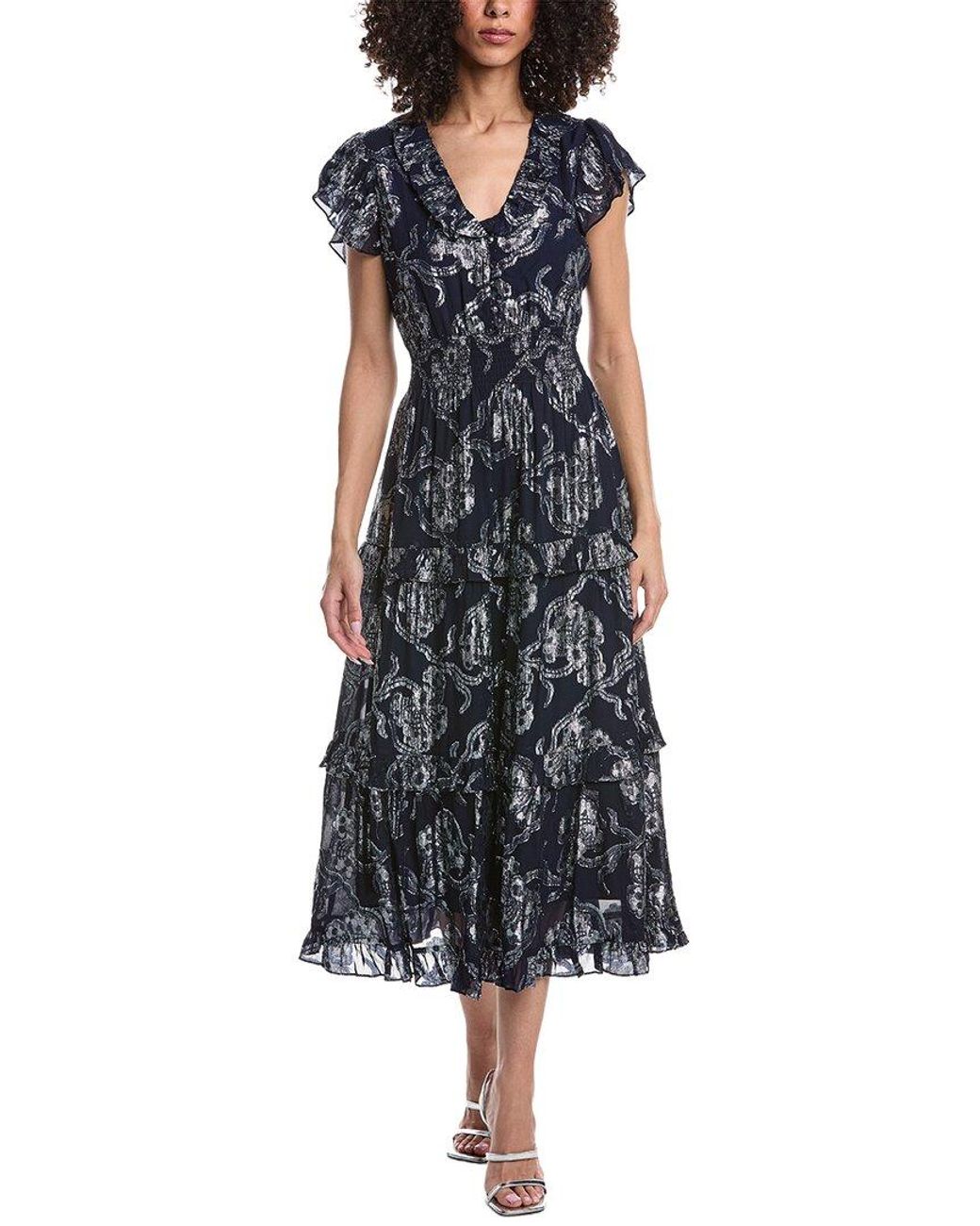 Sail To Sable Blue Ruffle Hem Midi Dress