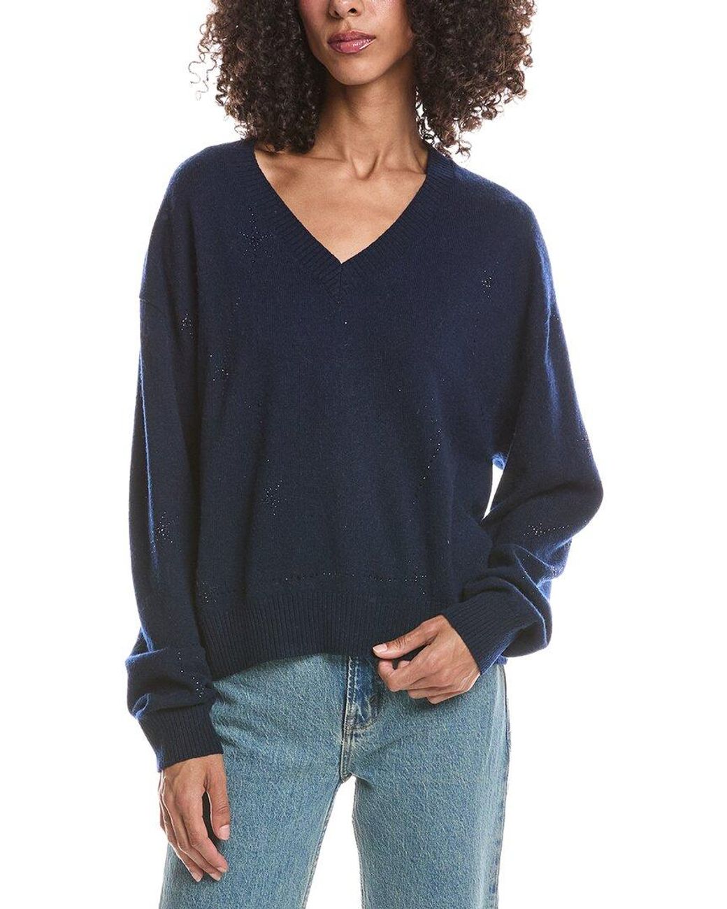 Brodie Cashmere Blue Stargazer Hotfix V-Neck 100% Cashmere Sweater