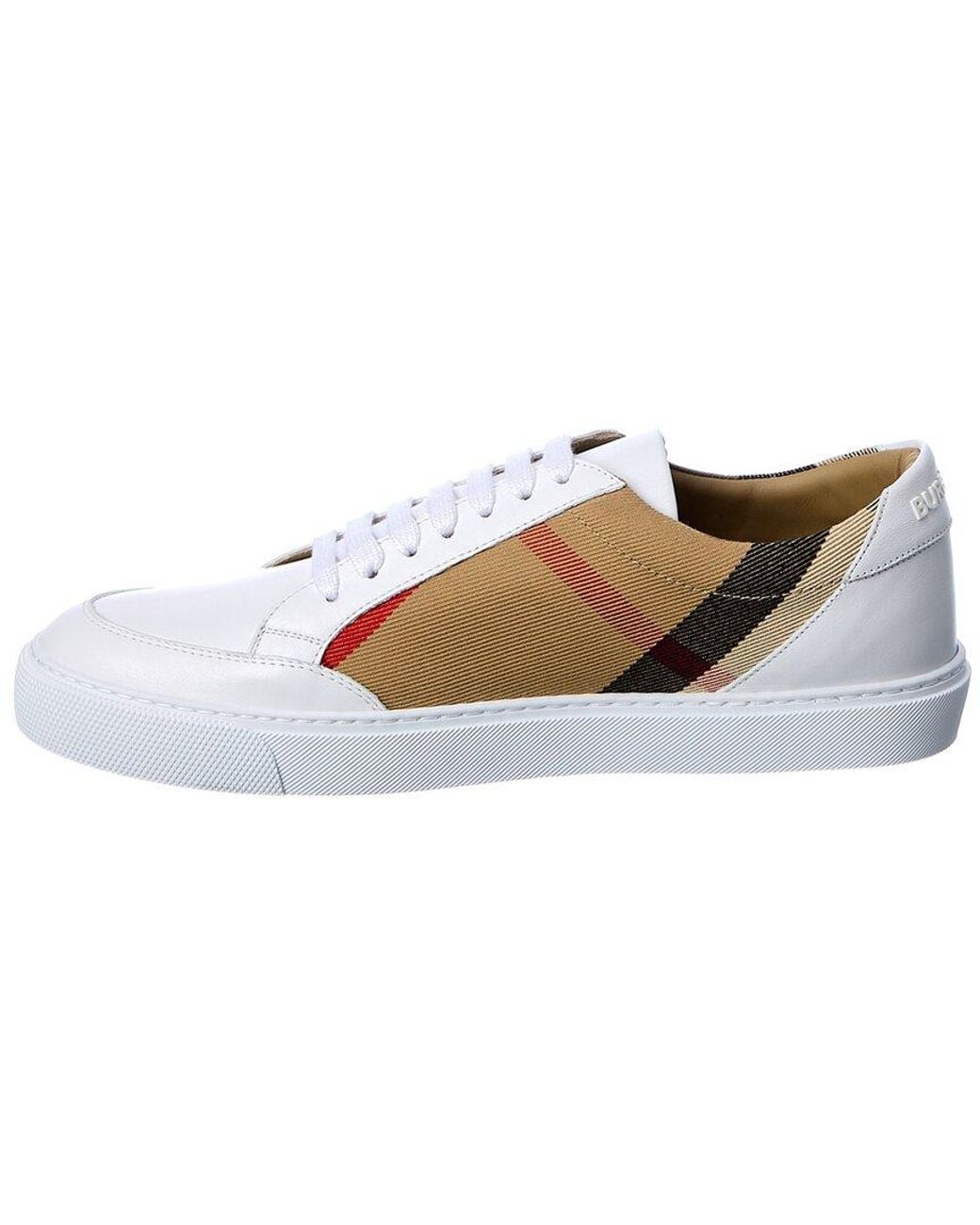 Burberry White Vintage Check Canvas & Leather Sneaker