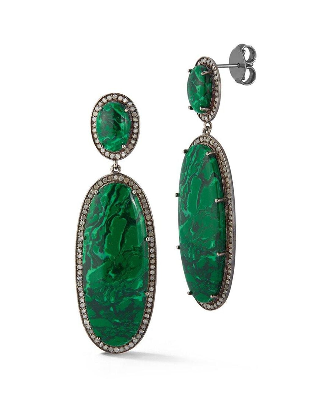 Banji Jewelry Green Silver 2.11 Ct. Tw. Diamond & Malachite Drop Earrings
