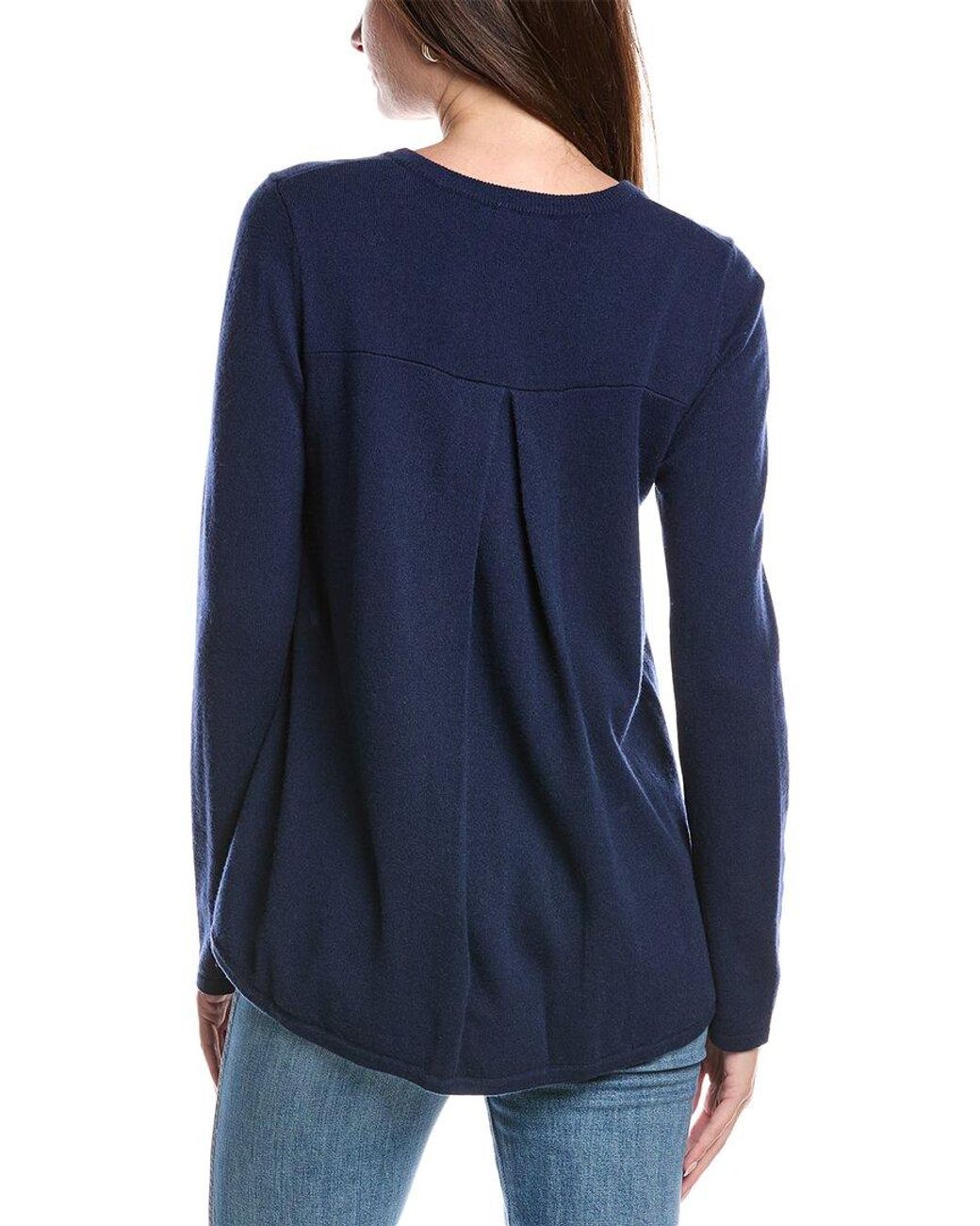 Forte Blue Pleat Back 1/4-Zip Cashmere Sweater