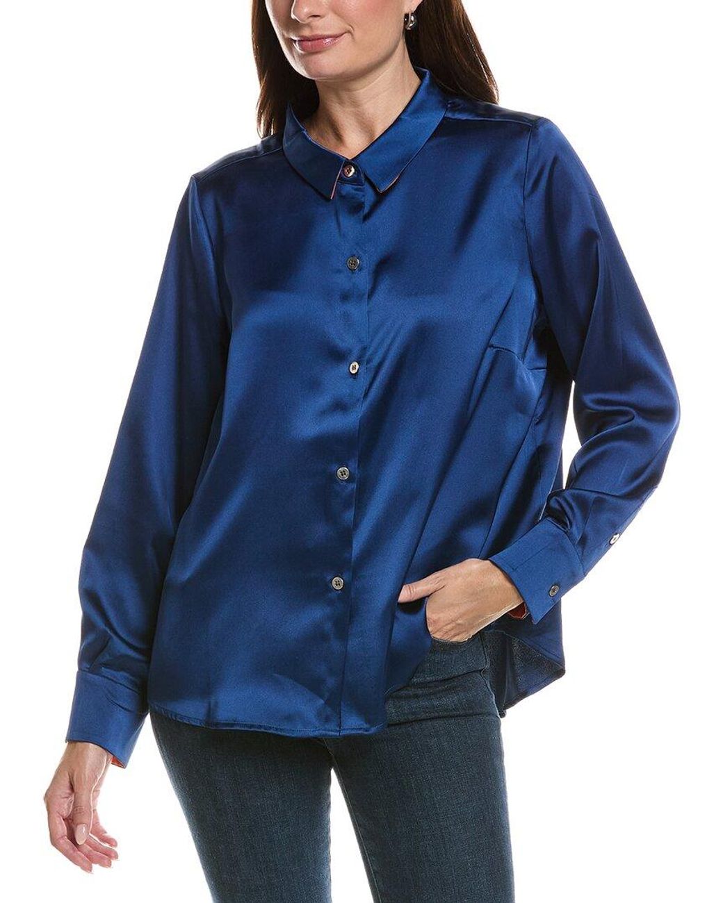 Gretchen Scott Blue Solid Satin Top