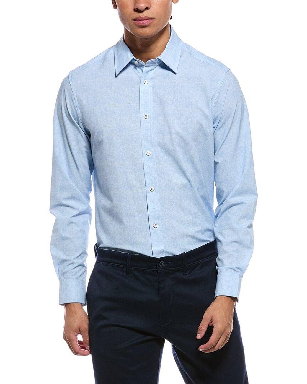 Report Collection Blue 4-Way Printed Woven Sport Shirt for men