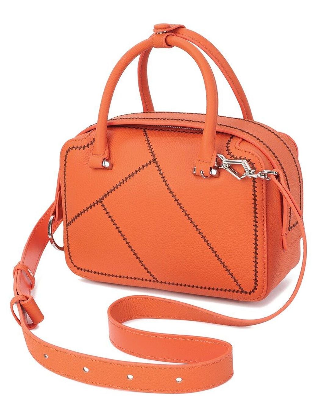 Tiffany & Fred Paris Orange Pebbled Leather Stitched Satchel