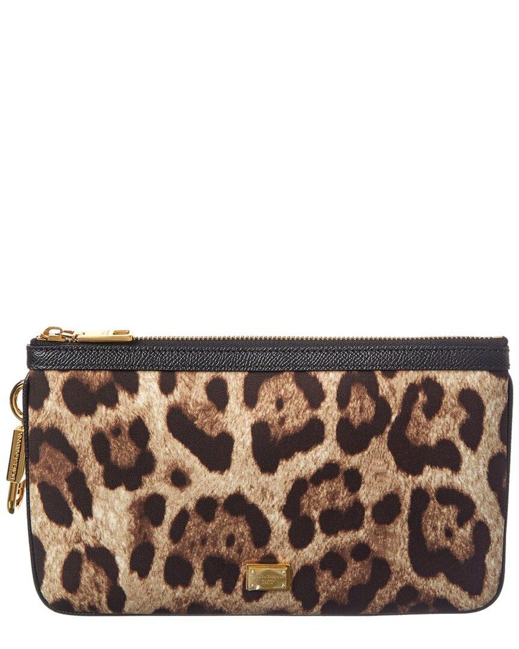 Dolce & Gabbana Brown Satin & Leather Pouch