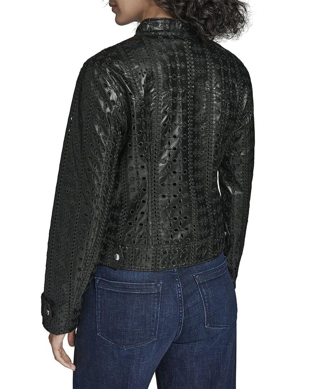 Karl Lagerfeld Gray Eyelet Zip Front Jacket