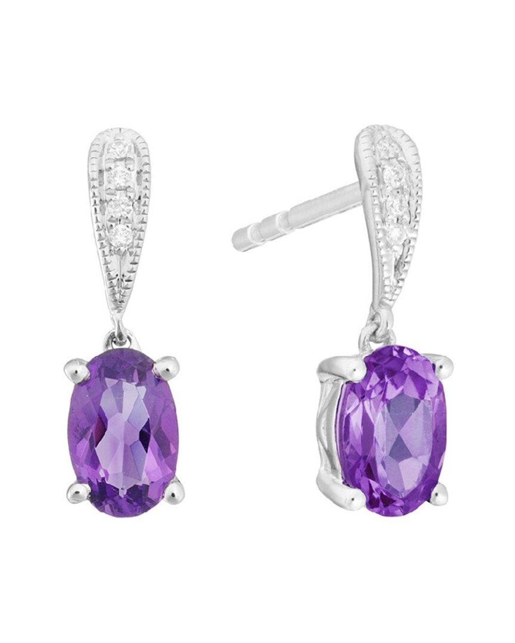 Diamond Select Cuts Purple 14k 0.78 Ct. Tw. Diamond & Amethyst Earrings