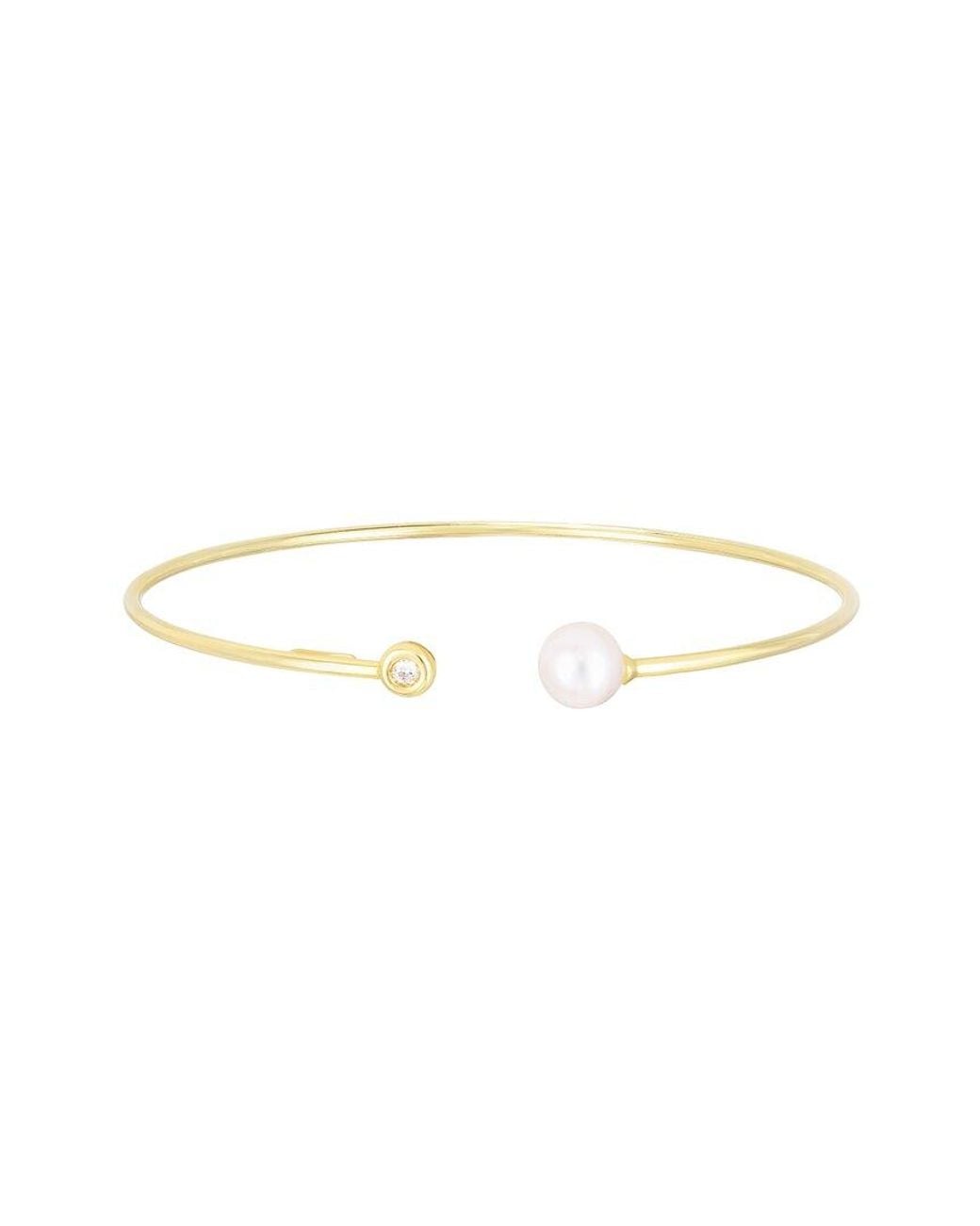 Italian Gold White 14K 0.04 Ct. Tw. Diamond Pearl Bracelet