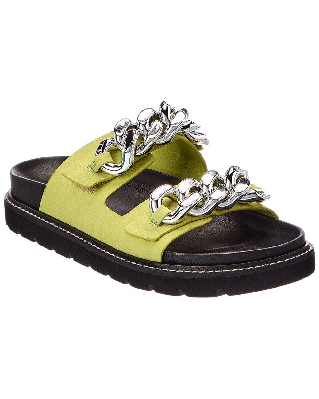 Tory Burch Green Adrien Two Band Leather Slide Sandal