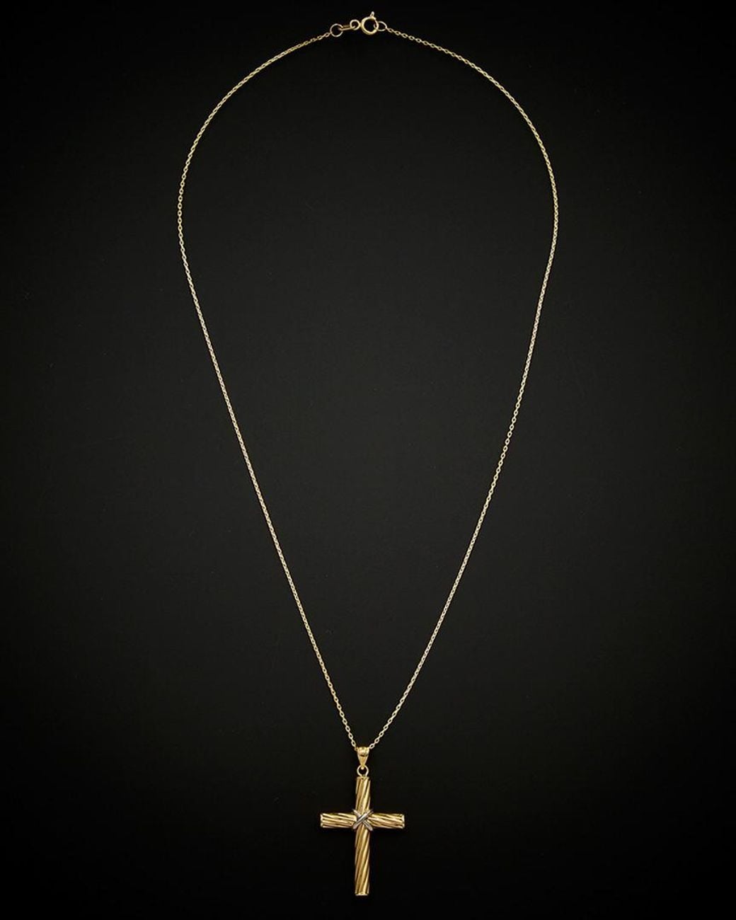 Italian Gold Black 14k Two-tone Fancy Cross Necklace