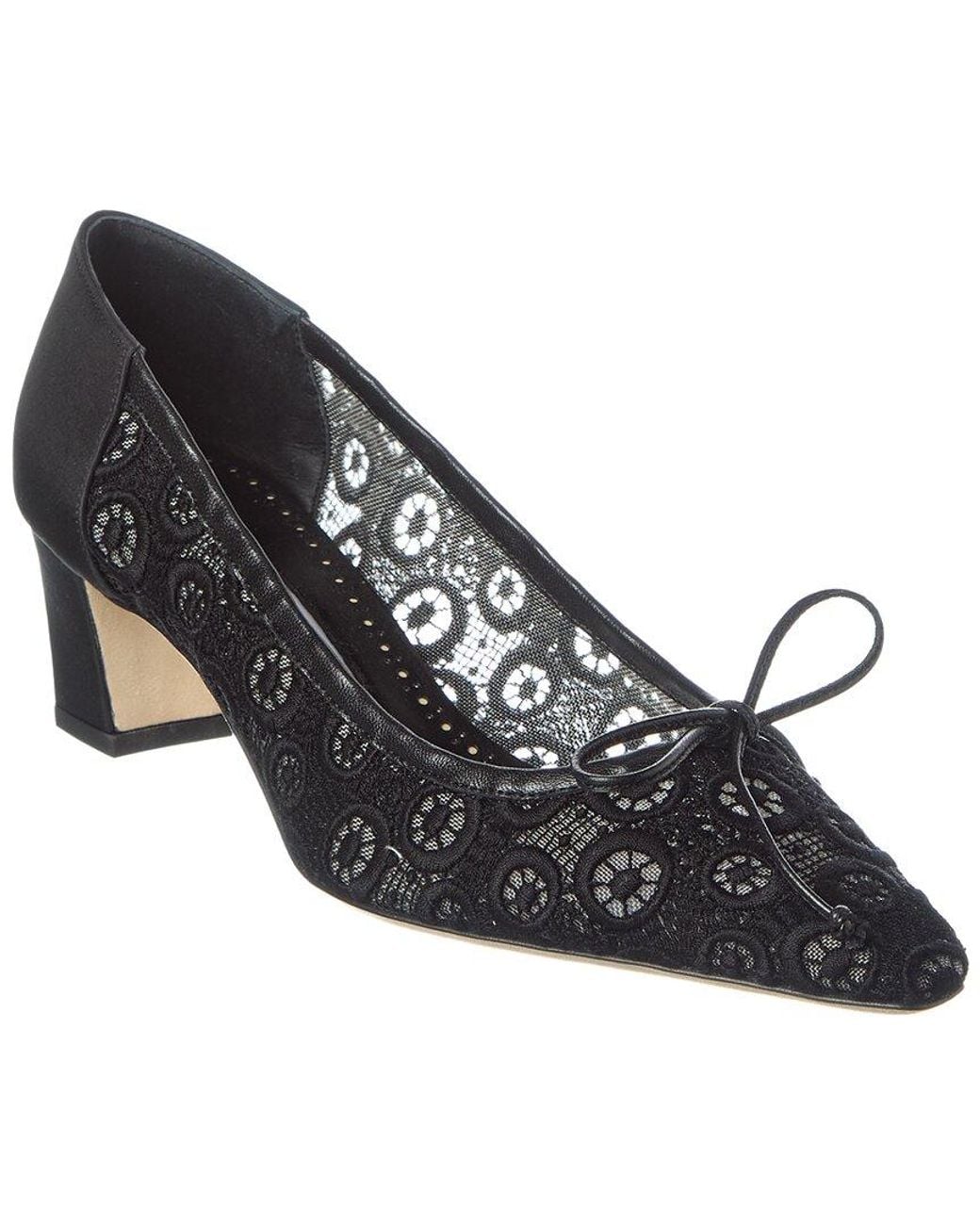 Manolo Blahnik Black Martebal 50 Lace & Satin Pump