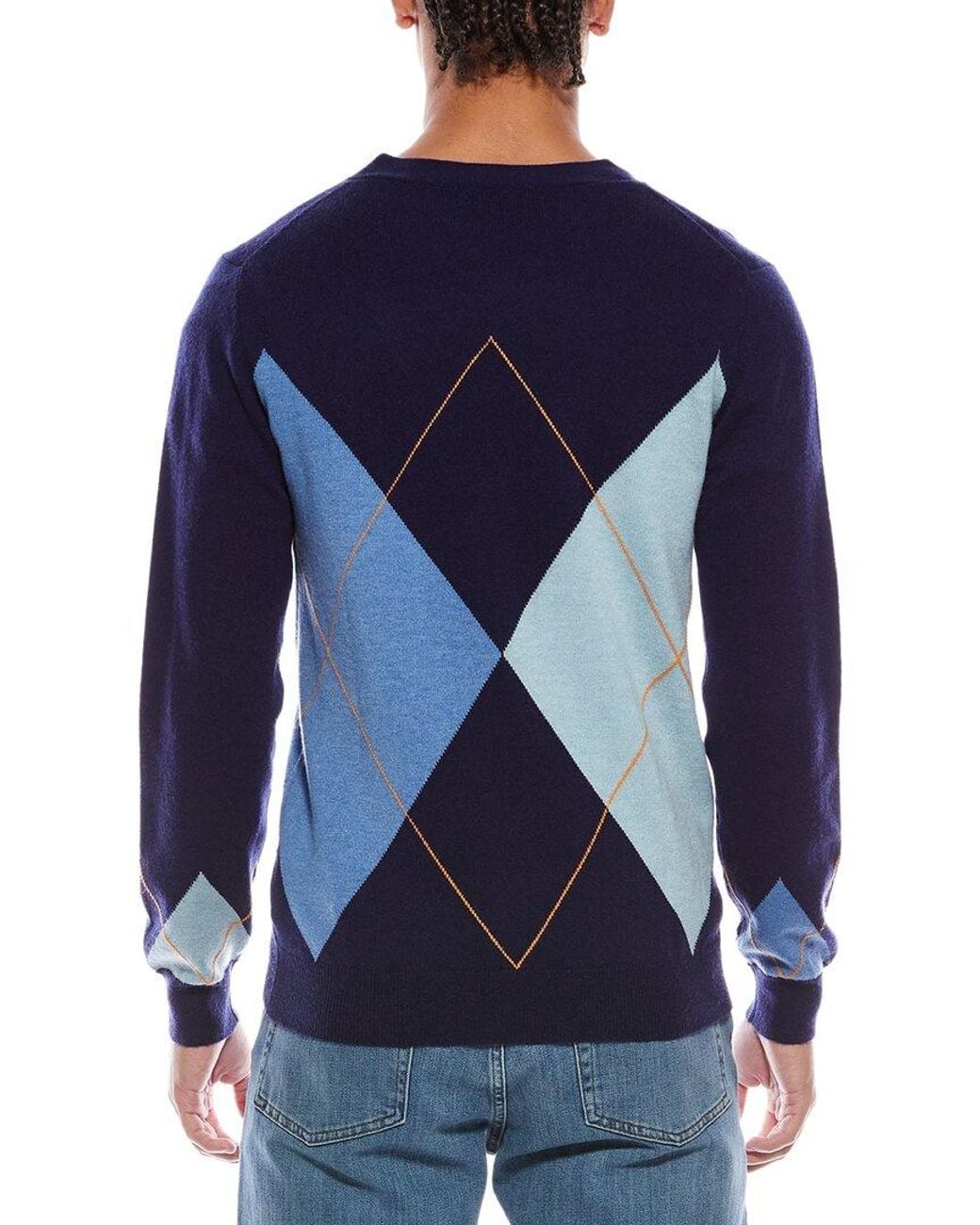 Brodie Cashmere Blue Argyle Wool & Cashmere-Blend Cardigan for men