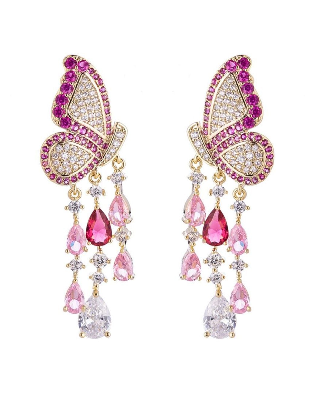 Eye Candy LA Pink Luxe Collection 18k Plated Cz Painted Lady Drop Earrings