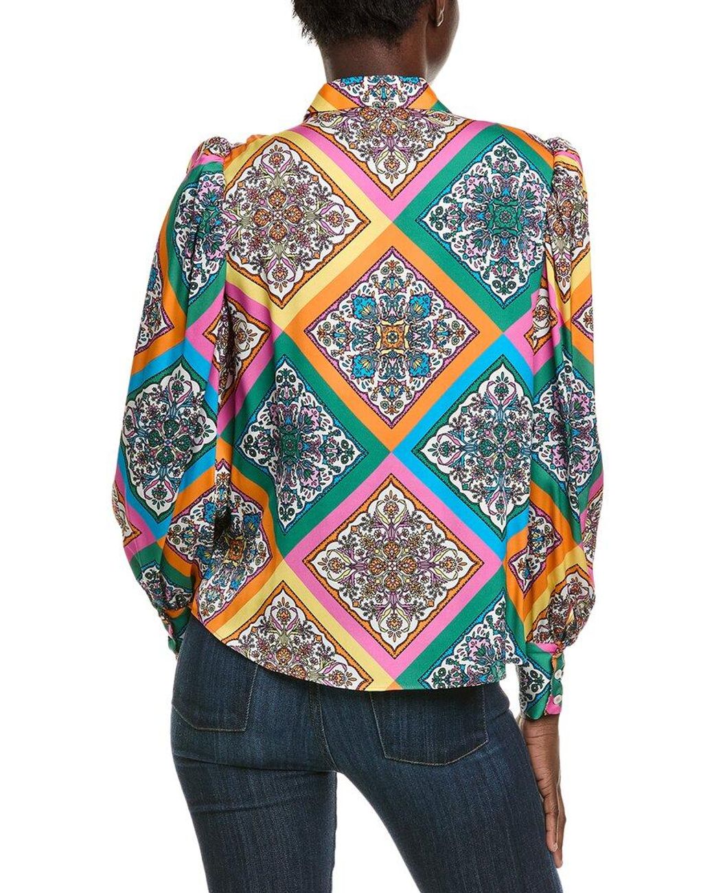 Tahari Blue The Molly Silk-Blend Blouse