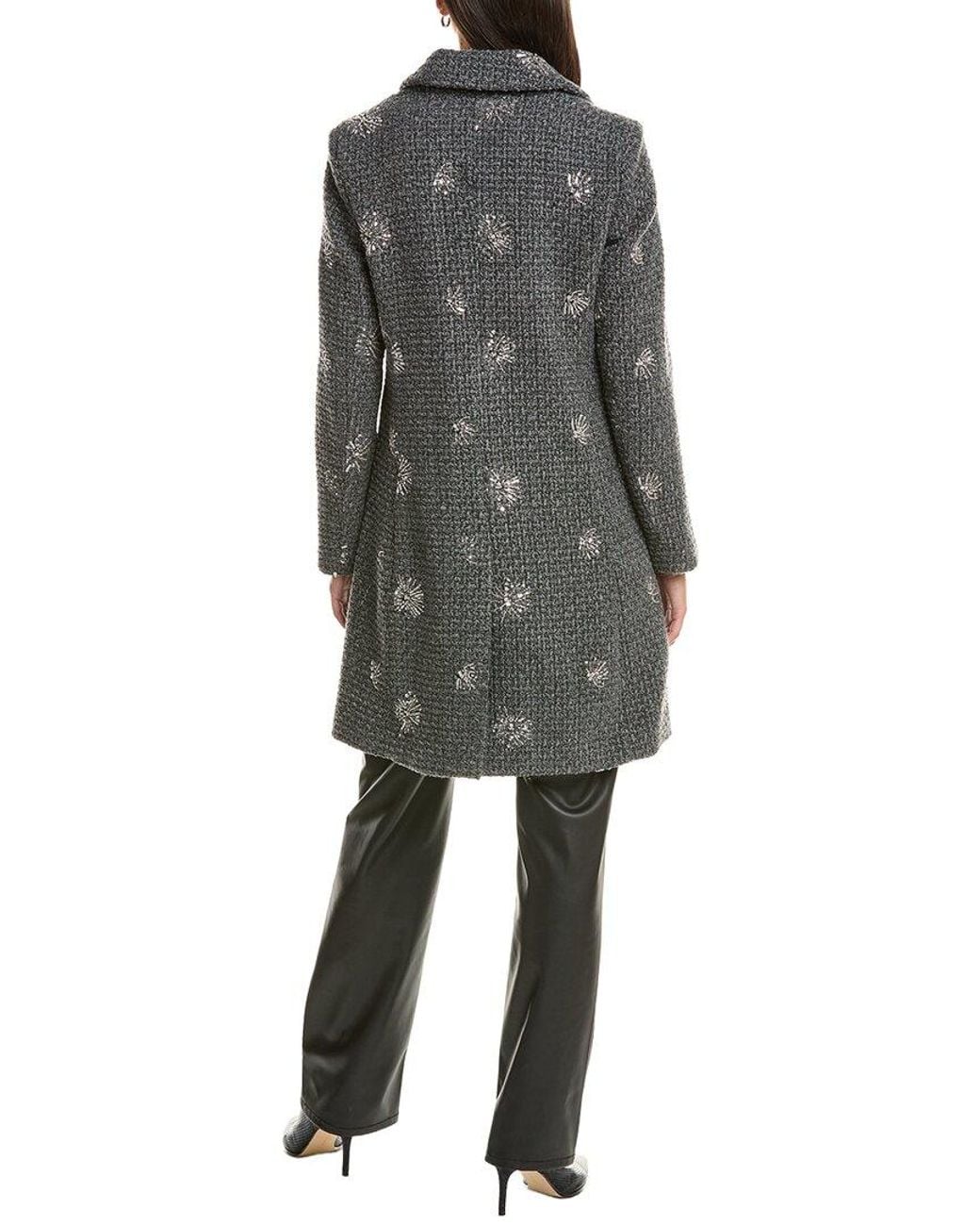 Cece Gray Sequin-Embellished Wool-Blend Coat