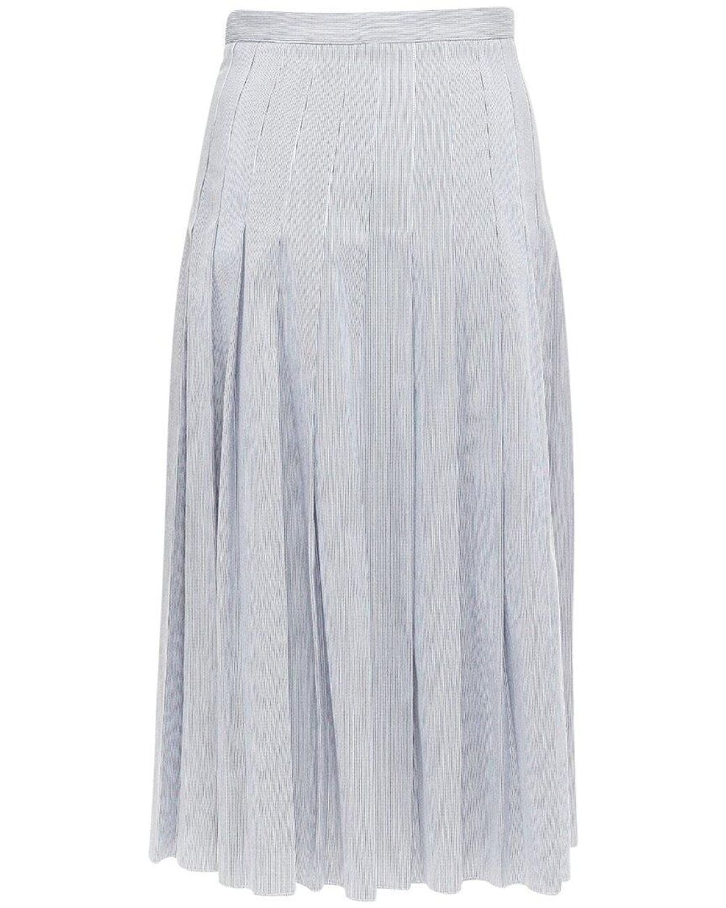 Céline White Striped Box Pleated Skirt, Size Fr (Authentic Pre-Loved)
