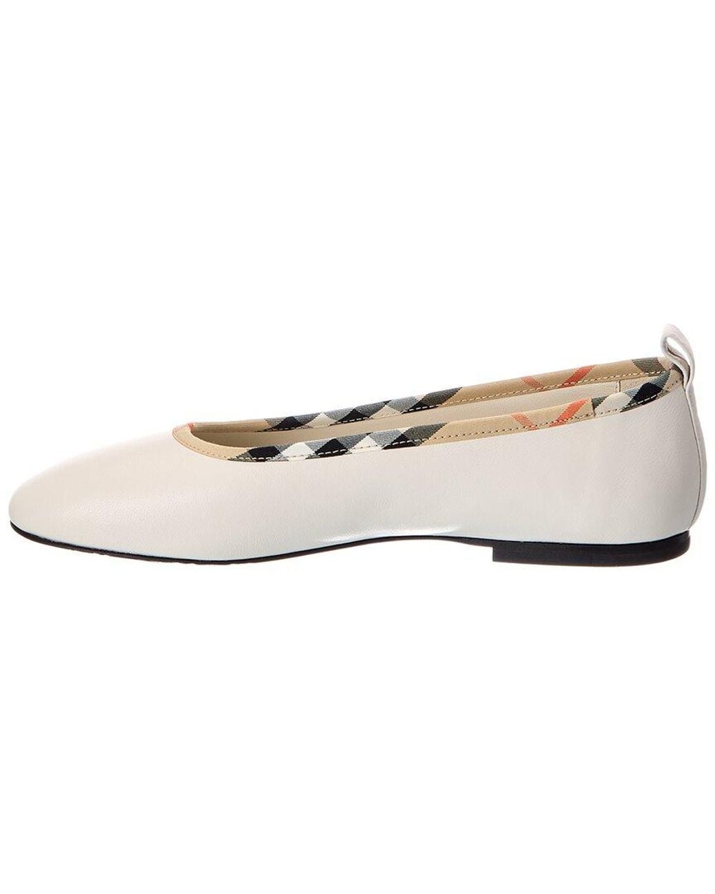 Burberry White Check Trim Leather Ballerina Flat