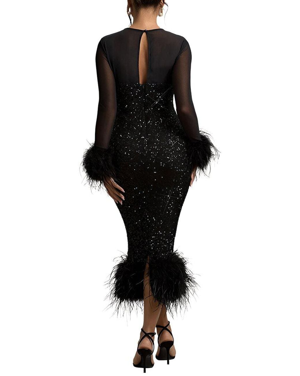 AMINA GLAM Black Long Sleeve Midi Dress