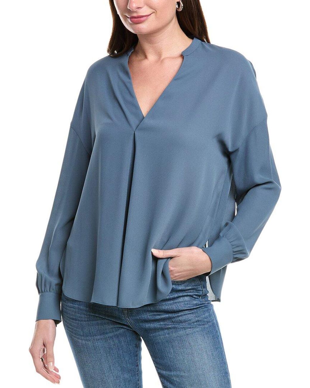 Vince Blue Front Pleat Blouse