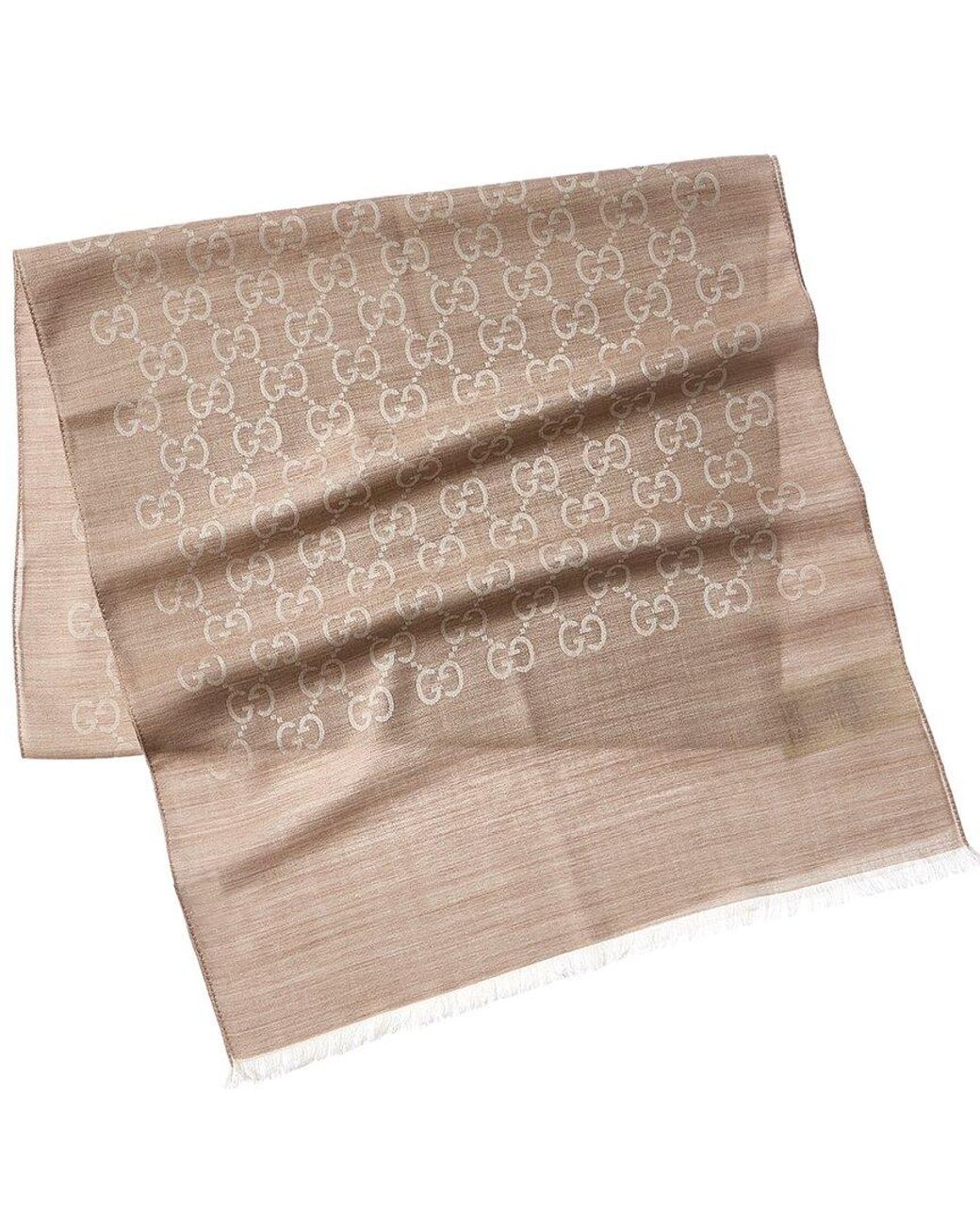 Gucci Natural Logo Small Jacquard Wool & Silk-blend Scarf
