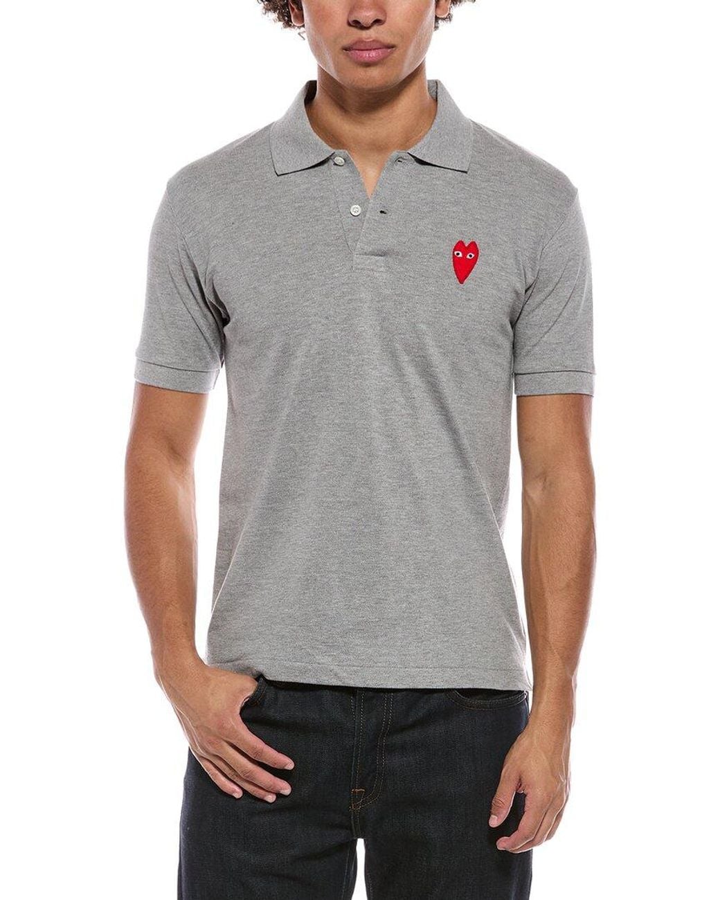 COMME DES GARÇONS PLAY Gray Stretch Heart Polo Shirt for men