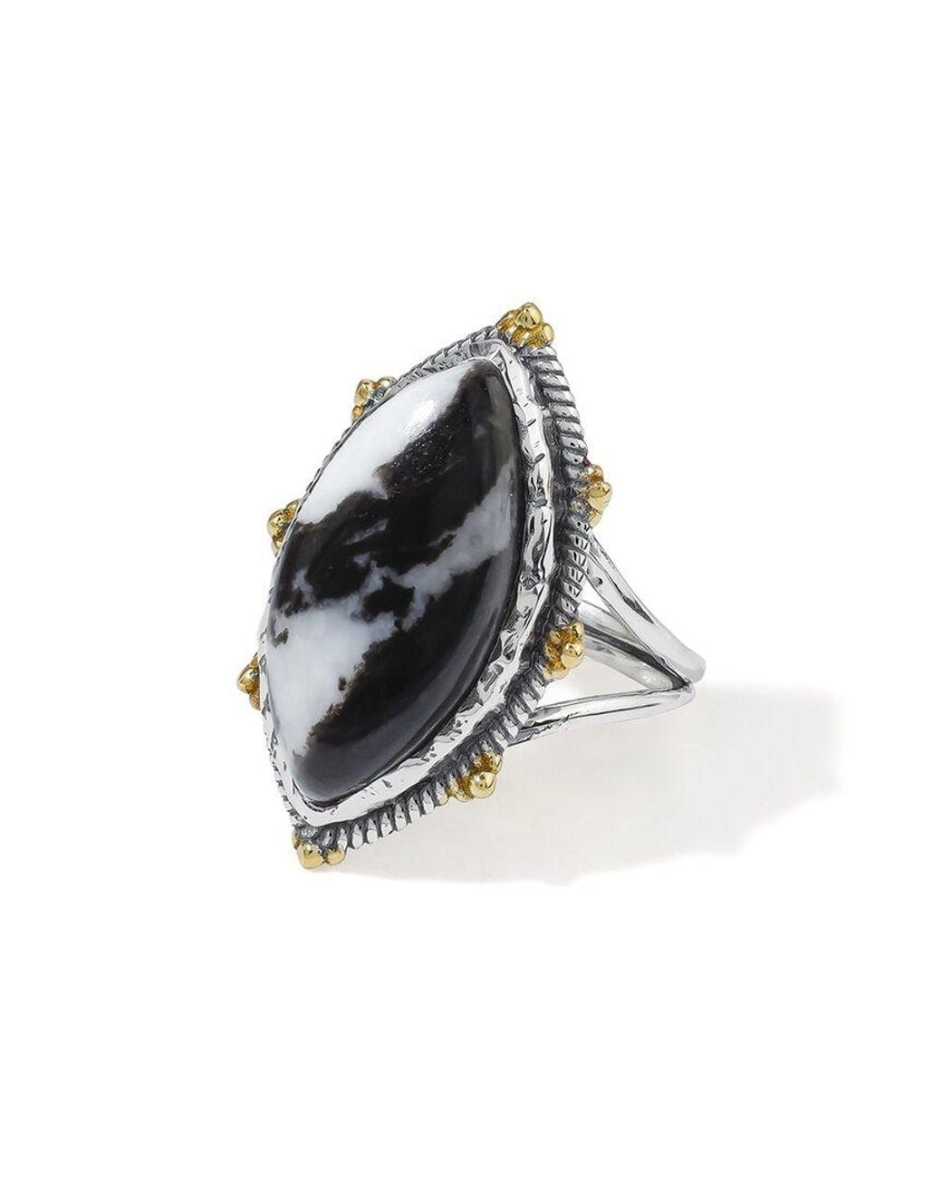 TIRAMISU White Plated 10.95 Ct. Tw. Zebra Jasper Statement Ring