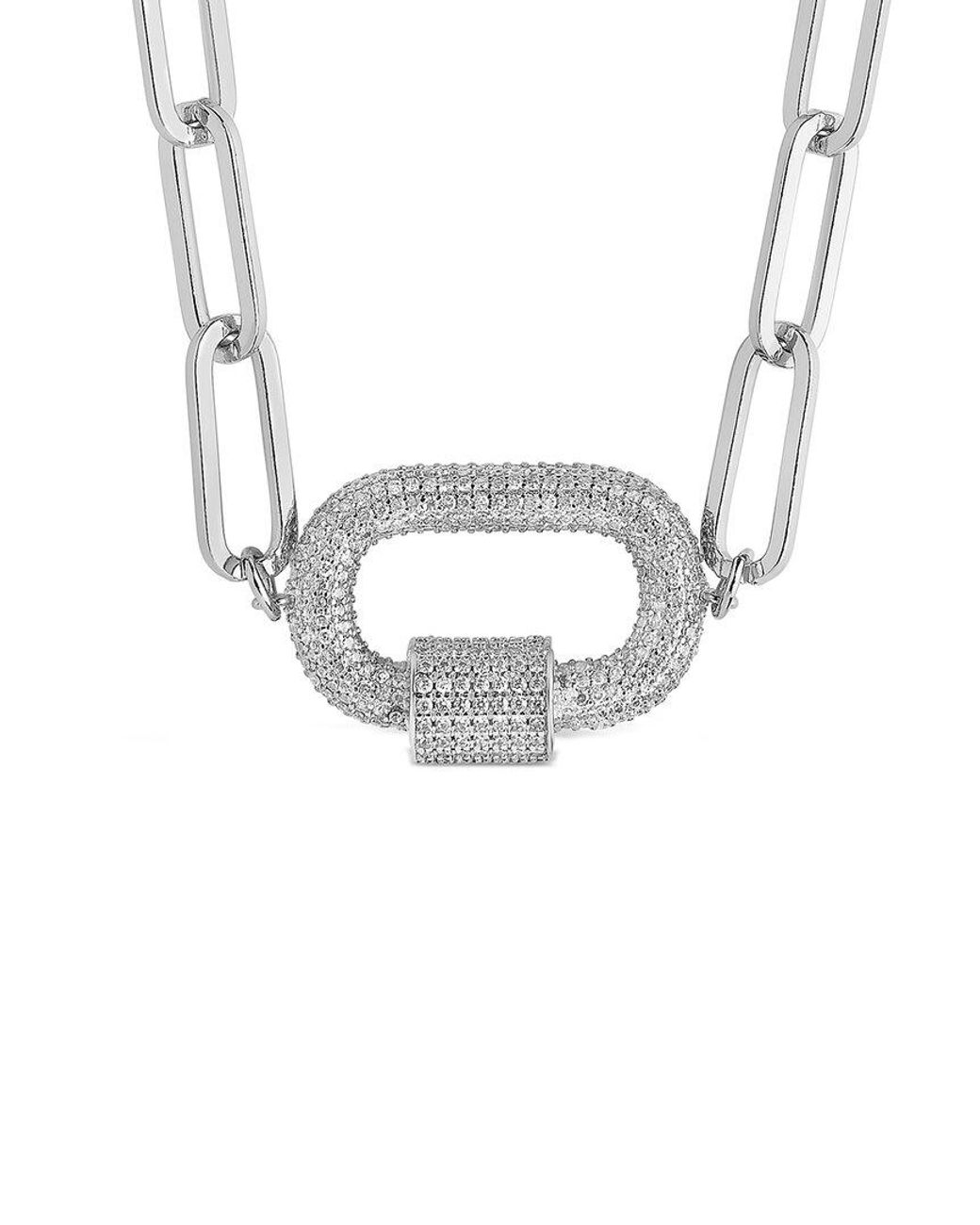 Sterling Forever Metallic Rhodium Plated Cz Carabiner Necklace